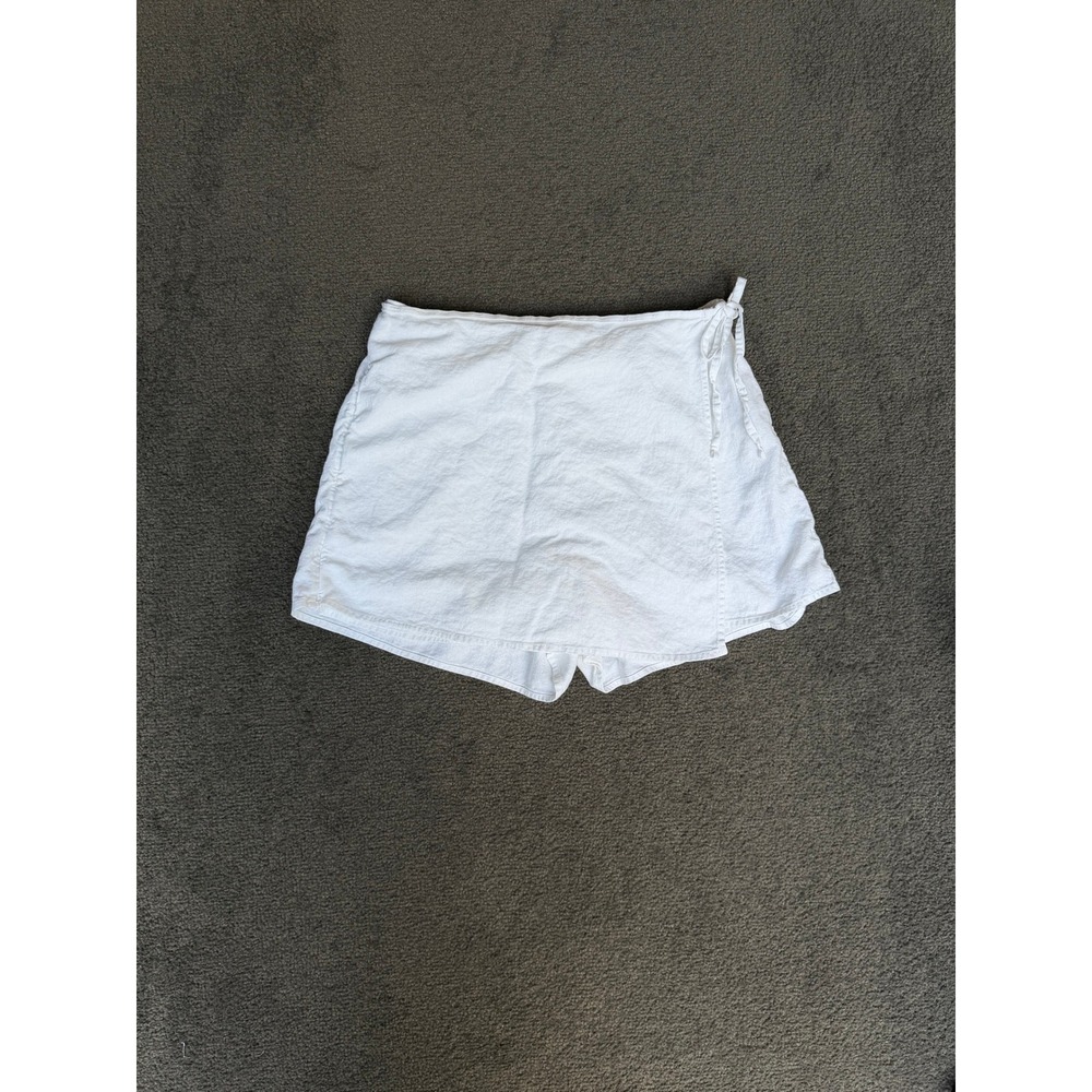 Old Navy White Linen Blend Wrap Skort Side Tie Elastic Back Size M
